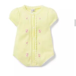 💛🩷Janie and Jack🧡🩵 NWT 12-18m Precious Yellow Floral Knit Bubble. Adorable!